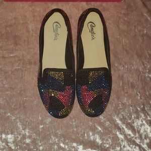 Multicolored bedazzled loafers
